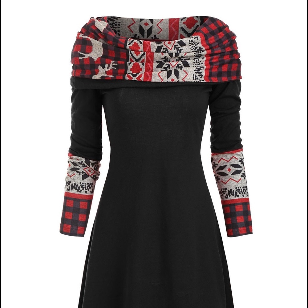 Elk Plaid Knitted Multiway Asymmetrical Dress XL